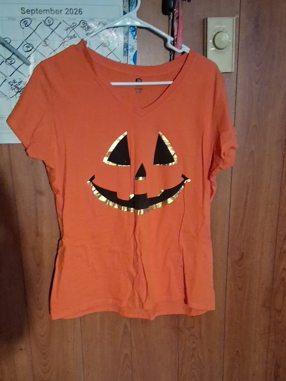 Womena Orange Halloween Pumpkin Face T-Shirt